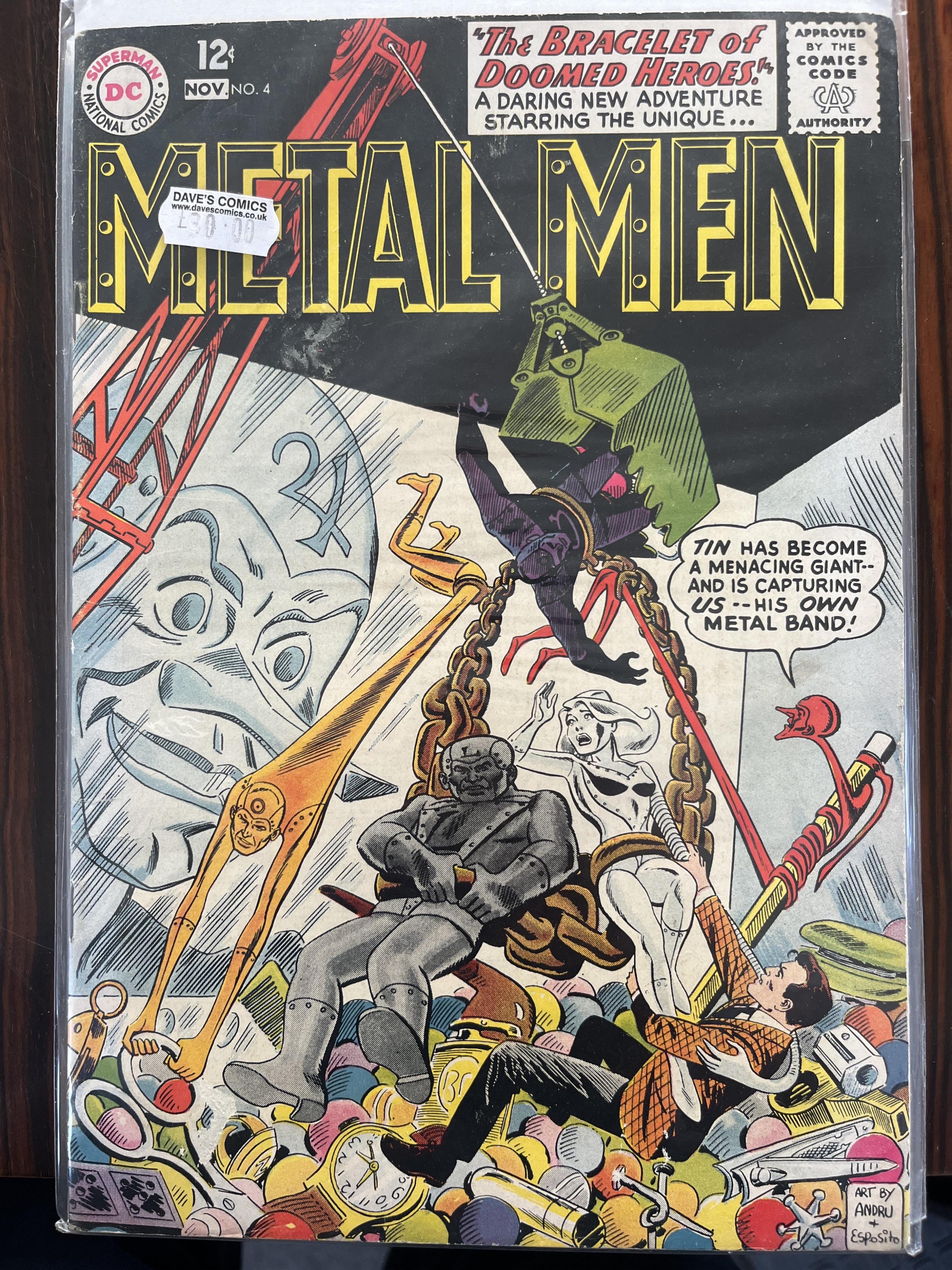 Metal Men, DC comics, Vol. 1, 38 issues between #4–56, comprising, #4 x3, #7, #8, #13 [minor key], #14 x2, #15, #18 x2, #19, #20 x2, #22, #23, #24, #32, #35, #37, #38, #43, #44A x3, #47, #48, #49, #50 x2, #51, #52 x2, #5